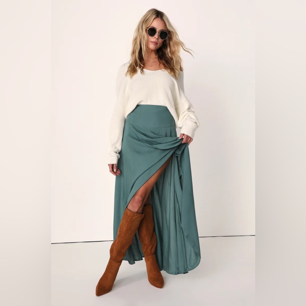 O'Neil Ambrosio Dark Sage Green High-Low Maxi Skirt
